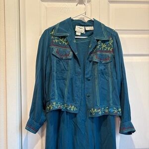 Vintage Country Wear Casuals Blue Dress and Jacket Set - Size Small